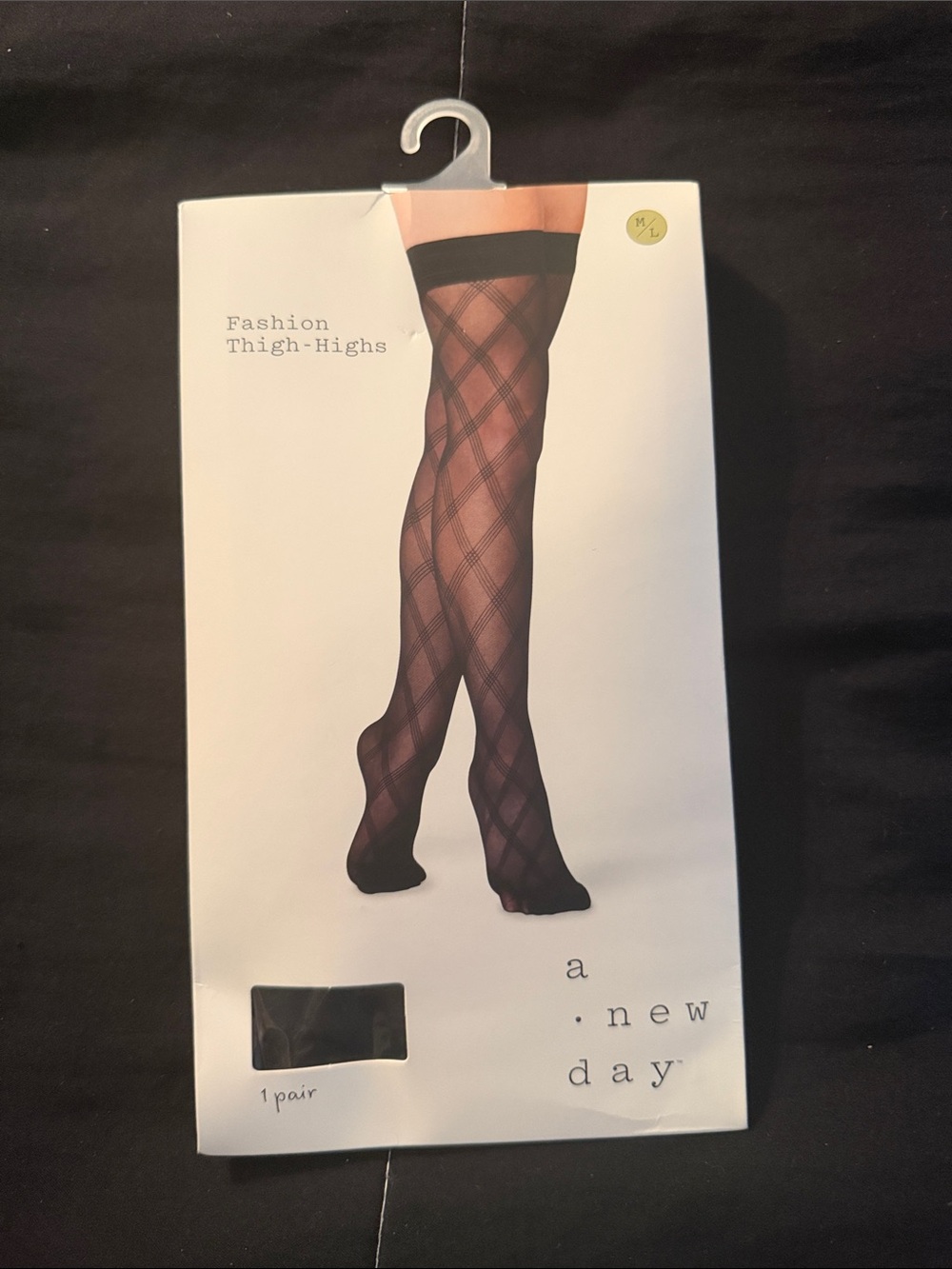 a new day Black Diamond-Pattern Fishnet Thigh-Highs
